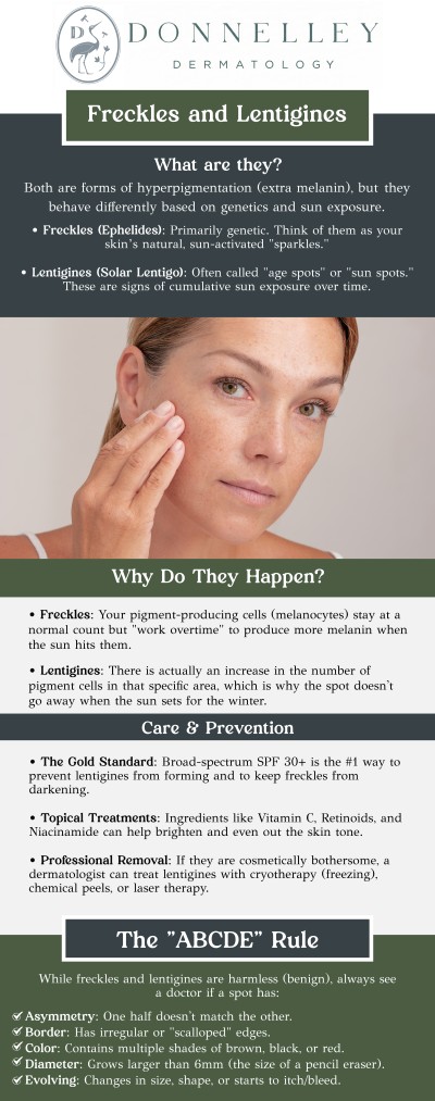 Common questions asked by patients: What are freckles and lentigines? What causes freckles and lentigines? Can freckles and lentigines be treated? Are there non-invasive treatments for freckles and lentigines? Do freckles and lentigines get worse with sun exposure? Freckles and lentigines are common skin concerns that result from excess melanin production, often triggered by sun exposure. Dr. Naomi Donnelley, MD, FAAD, a board-certified dermatologist at Donnelley Dermatology, PLLC in New York, NY, offers effective treatments to reduce their appearance. Whether through laser therapy or topical solutions, Dr. Donnelley provides personalized care for smoother, more even-toned skin. For more information, contact us or schedule an appointment online. We are conveniently located at 1075 Park Ave , #1C, New York, NY, 10128.